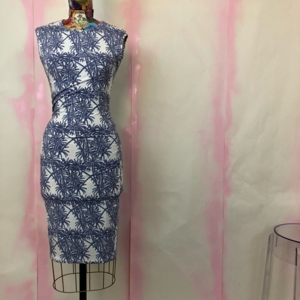 Reiss Rica Palm Tree Print Jersey Ruched Penc - Picture 3 of 8